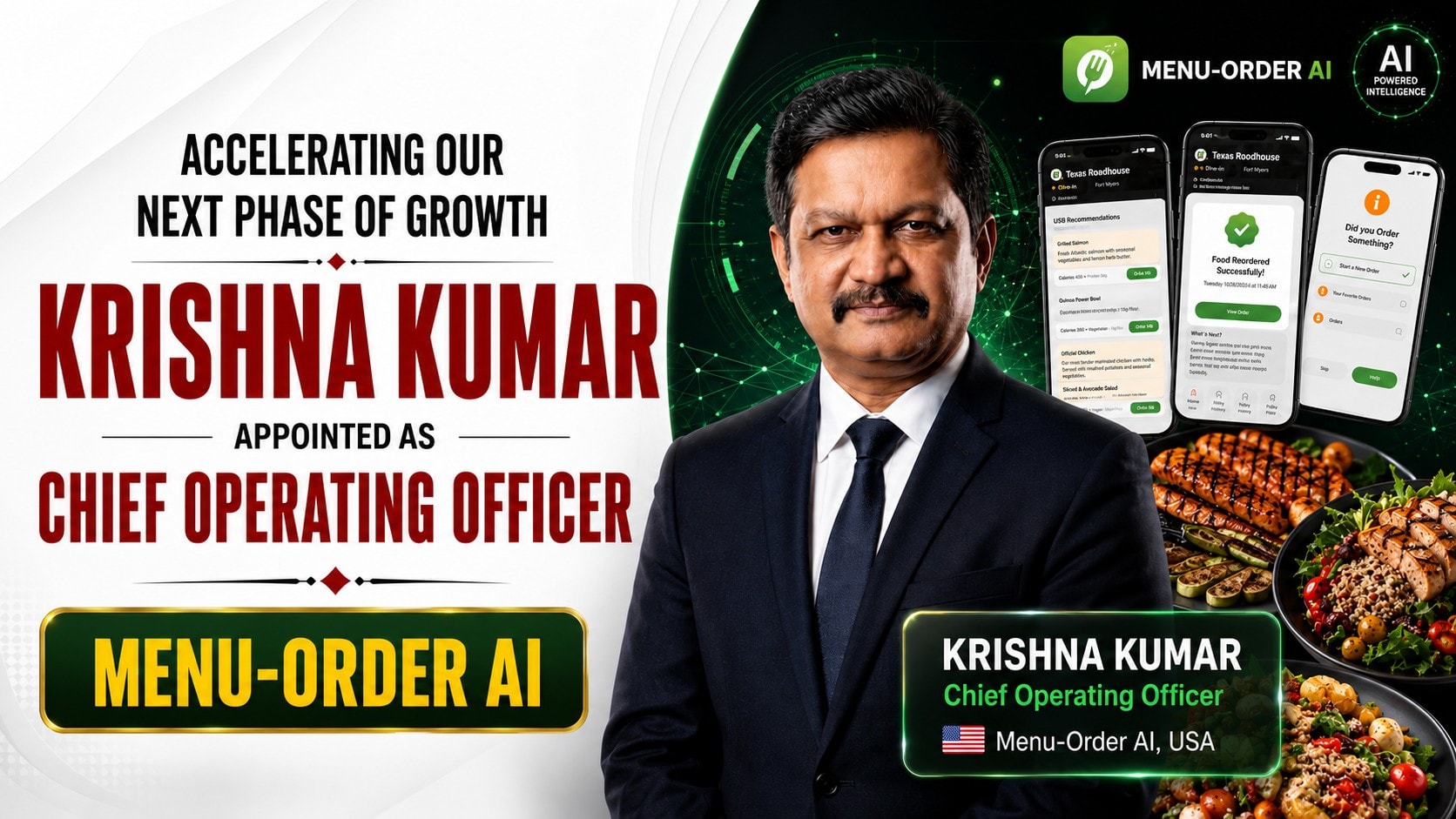 Krishna Kumar Appointed Fractional COO of Menu Order AI